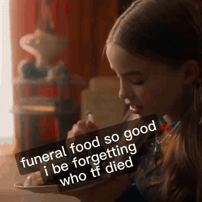 Girl Eating Bowl Of Funeral Food So Good GIF