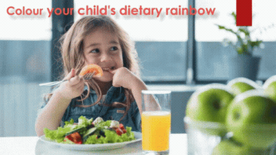 Girl Eating Salad Colour Your Child's Dietary Rainbow GIF