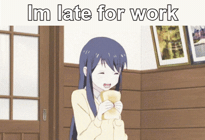 Girl Eating Sandwich Saying Im Late For Work GIF