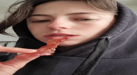 Girl Enjoying Her Bacon GIF