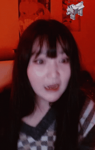 Girl Face Close Up With Minecraft Character Behind GIF