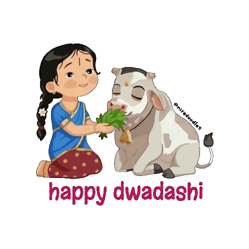 Girl Feeding Cow Happy Dwadashi Sticker