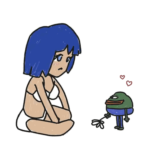 Girl Giving Flower To Frog With Heart Sticker