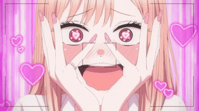 Girl Hands On Face Surrounded By Pink Hearts GIF