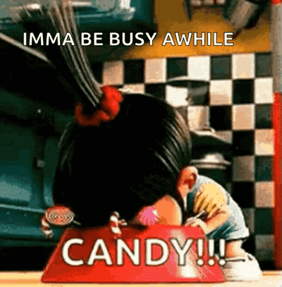 Girl Head In Bowl Imma Be Busy Awhile Candy GIF