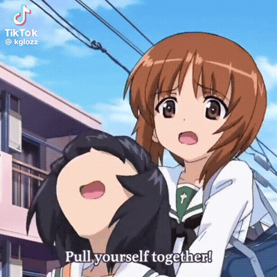 Girl Holding Another Girl's Head Saying Pull Yourself Together GIF