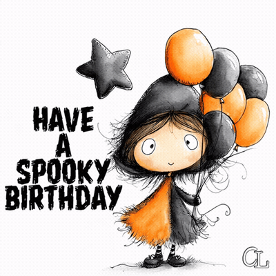 Girl Holding Balloons Have A Spooky Birthday GIF