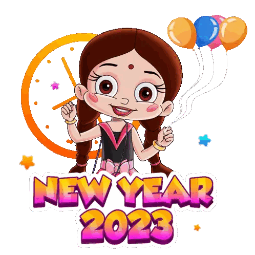 Girl Holding Balloons New Year 2023 Sticker