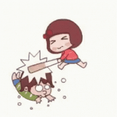Girl Holding Baseball Bat Over Boy GIF