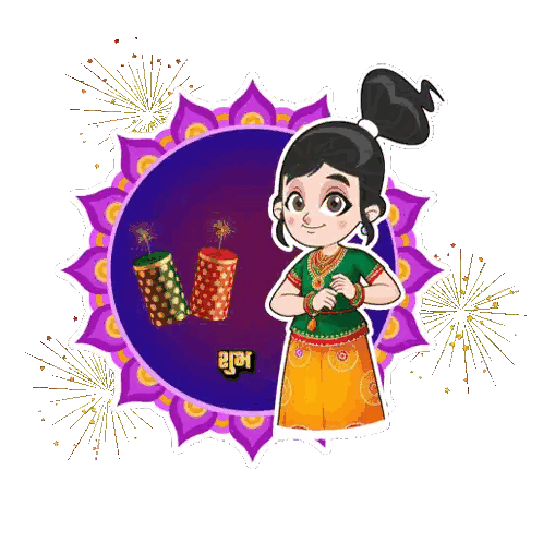 Girl Holding Firecracker Happy Diwali Sticker