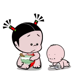 Girl Holding Food Bowl With Crawling Baby Sticker
