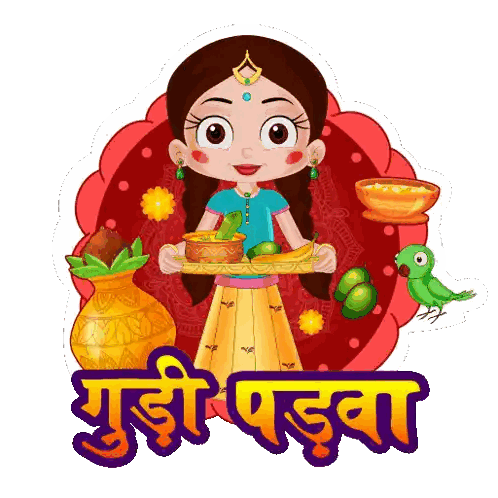 Girl Holding Fruits And Vegetables Gudi Padwa Sticker