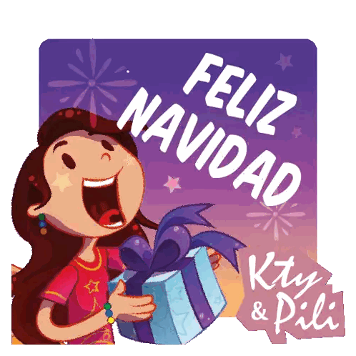 Girl Holding Gift Feliz Navidad Sticker