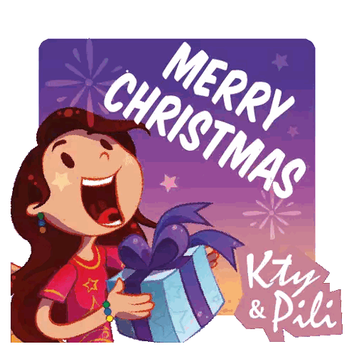 Girl Holding Gift Saying Merry Christmas Sticker