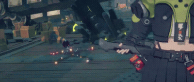 Girl Holding Gun Next To Monster In Video Game GIF