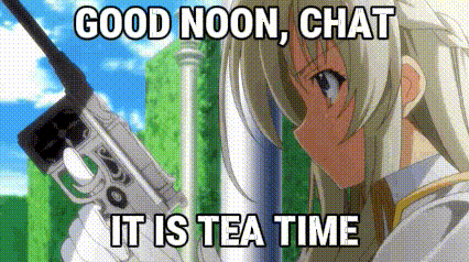 Girl Holding Gun With Good Noon Chat Tea Time GIF
