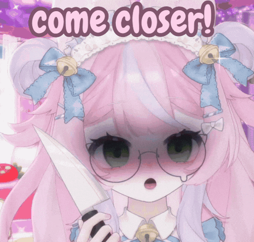 Girl Holding Knife With Words Come Closer GIF