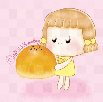 Girl Holding Mooncake with Chinese Characters