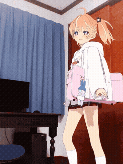 Girl Holding Pink Bag With Stuffed Animal GIF