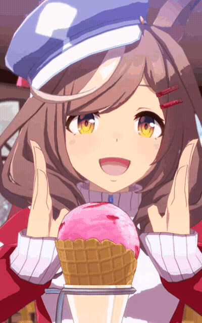 Girl Holding Pink Ice Cream Cone GIF