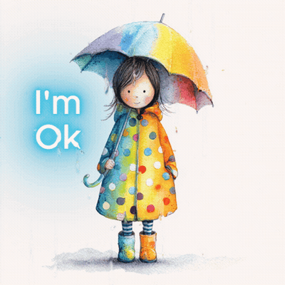 Girl Holding Rainbow Umbrella I'm Ok GIF