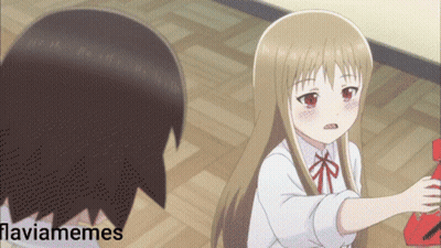 Girl Holding Red Object In Front Of Boy Flaviamemes GIF