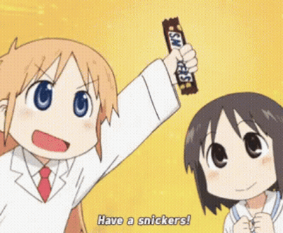 Girl Holding Snickers Bar Another Says Have A Snickers GIF