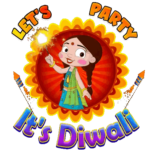 Girl Holding Sparkler Let's Party Diwali Sticker