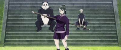 Girl Holding Stick Beside Panda And Man GIF