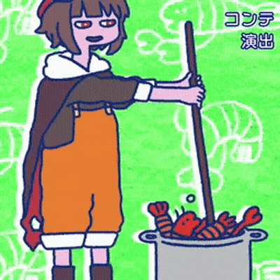 Girl Holding Stick In Front Of Lobster Pot GIF