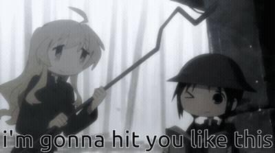 Girl Holding Stick Saying I'm Gonna Hit You Like This