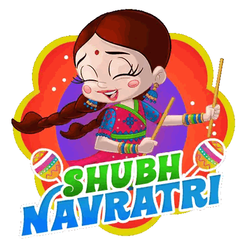 Girl Holding Stick Shubh Navratri Sticker