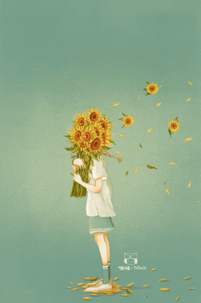 Girl Holding Sunflower Bouquet GIF
