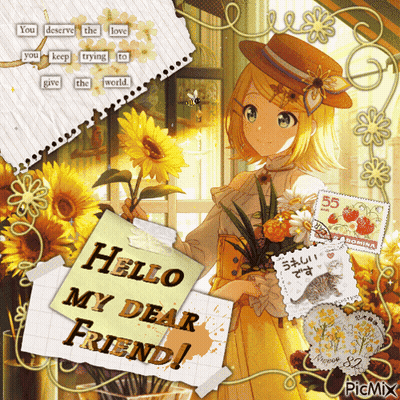 Girl Holding Sunflowers Saying Hello My Dear Friend GIF