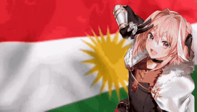 Girl Holding Sword In Front Of Kurdish Flag GIF