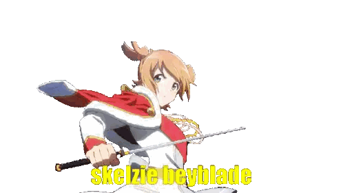 Girl Holding Sword With Skelzie Beyblade Sticker