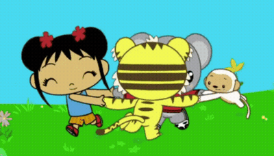 Girl Holding Tiger And Koala GIF