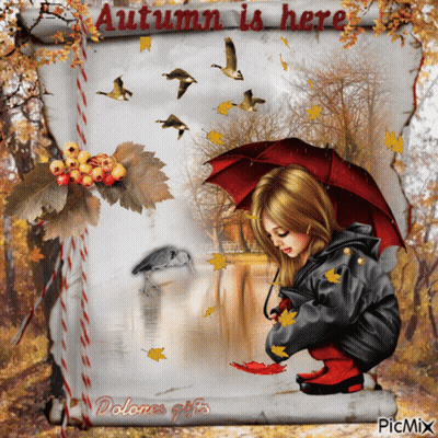 Girl Holding Umbrella Autumn Is Here GIF