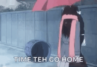 Girl Holding Umbrella In Rain With Trash Can GIF