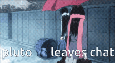 Girl Holding Umbrella Saying Pluto Leaves Chat GIF