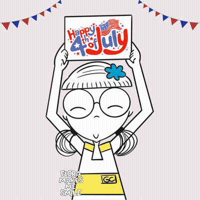 Girl Holds Up Sign Saying Happy 4Th Of July GIF