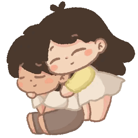 Girl Hugging Child Cartoon Sticker