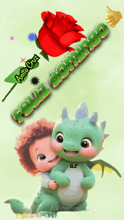 Girl Hugging Green Dragon Feliz Domingo GIF