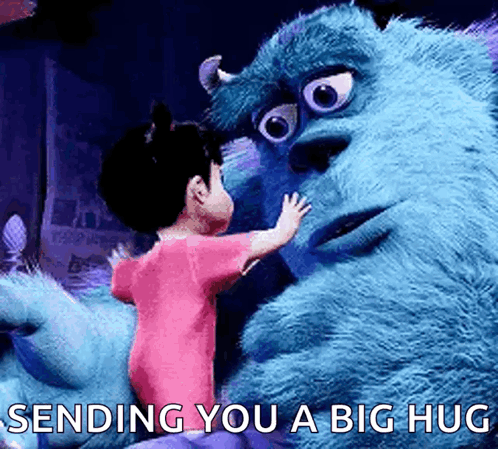 Girl Hugging Monsters Inc Stuffed Animal GIF