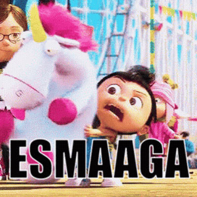 Girl Hugging Stuffed Unicorn Saying Esmaaaga GIF