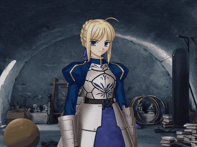 Girl In Armor Standing In Dark Room GIF