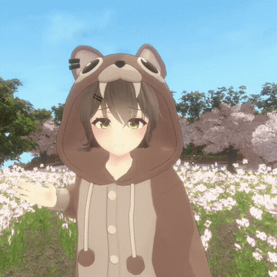Girl In Bear Costume In Front Of Flowers GIF