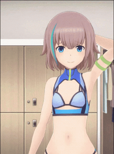 Girl In Bikini Standing In Front Of Lockers GIF