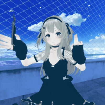 Girl In Black Dress And Fishnet Gloves GIF