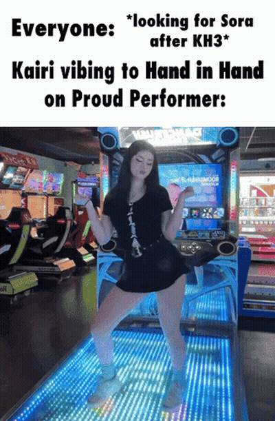 Girl In Black Dress Dancing At Arcade Machine GIF